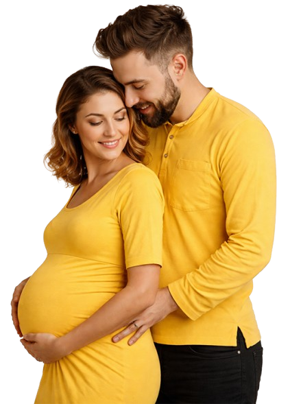 Happy expectant couple sharing a moment of joy and care